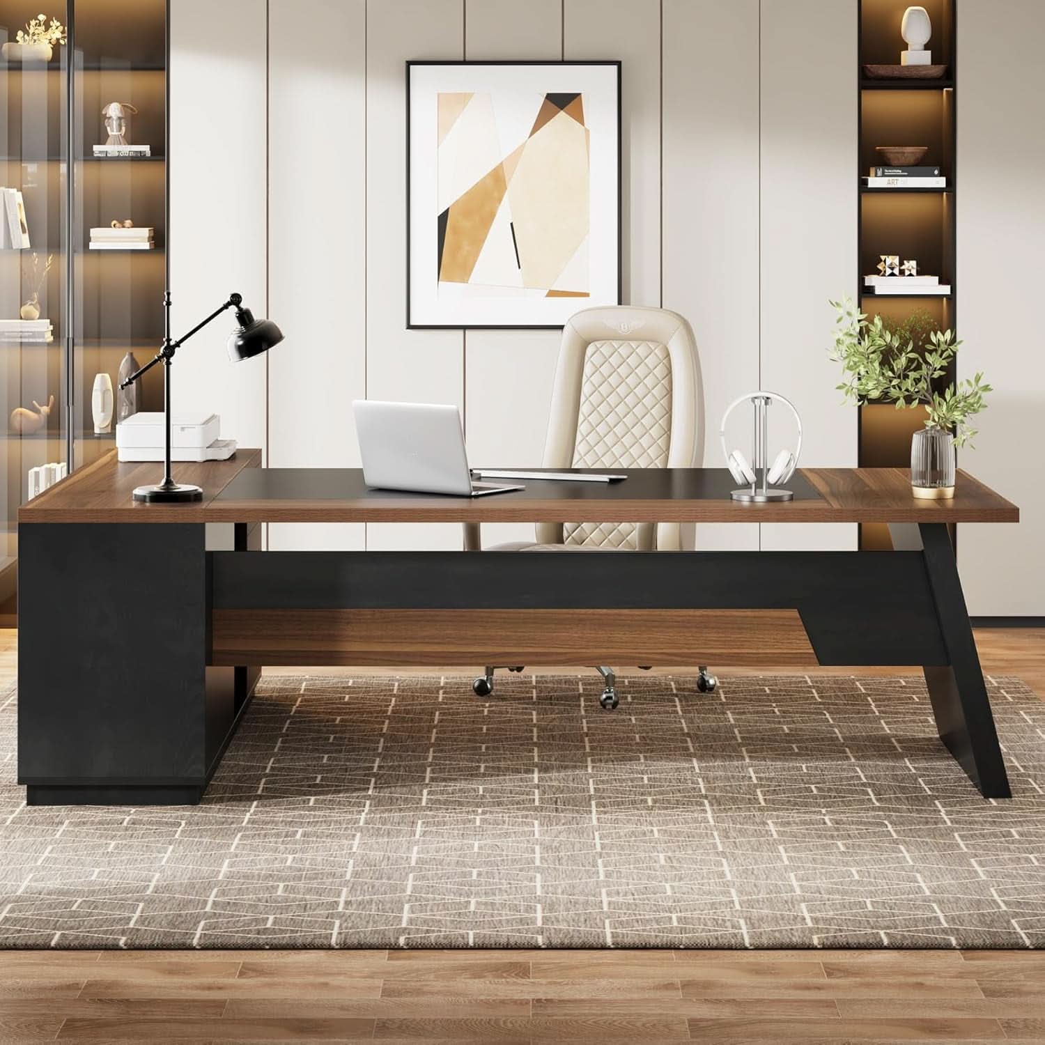 78 Inch Executive Desk Featuring Ample Storage Cabinets